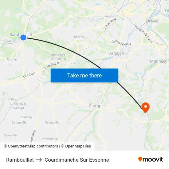 Rambouillet to Courdimanche-Sur-Essonne map