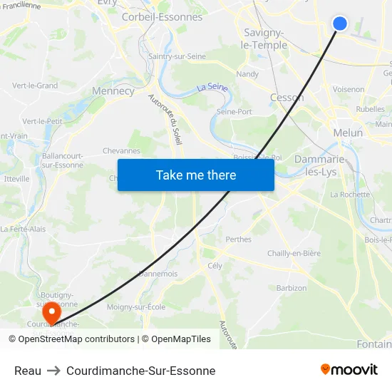 Reau to Courdimanche-Sur-Essonne map