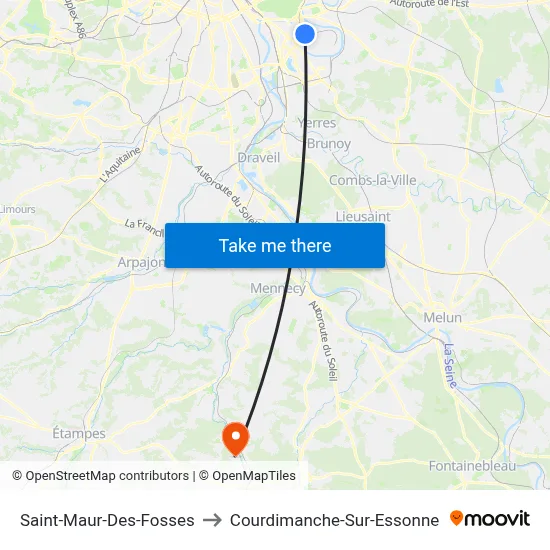 Saint-Maur-Des-Fosses to Courdimanche-Sur-Essonne map