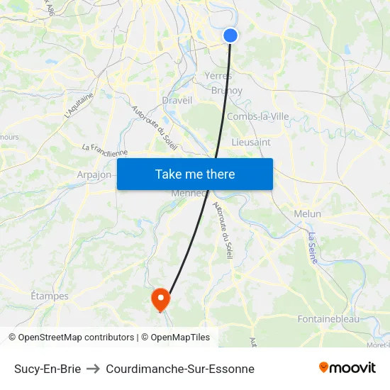 Sucy-En-Brie to Courdimanche-Sur-Essonne map
