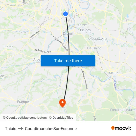Thiais to Courdimanche-Sur-Essonne map