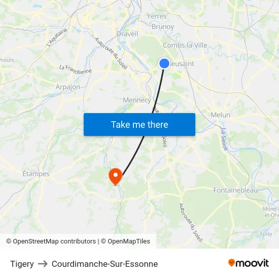 Tigery to Courdimanche-Sur-Essonne map