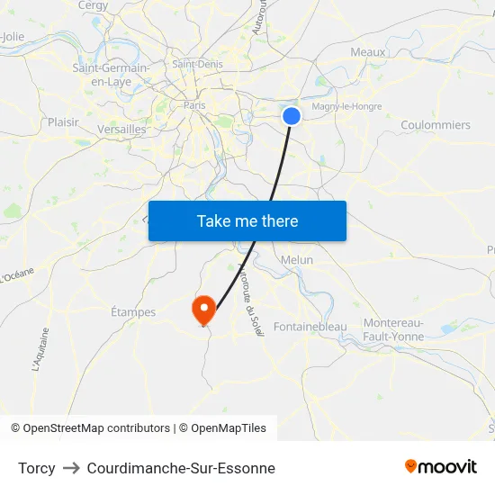 Torcy to Courdimanche-Sur-Essonne map