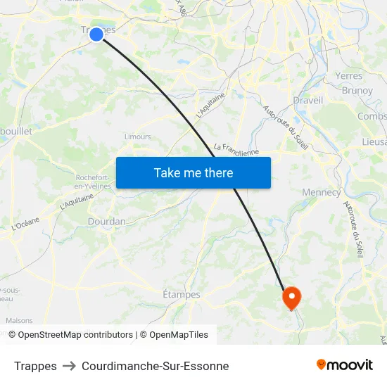 Trappes to Courdimanche-Sur-Essonne map