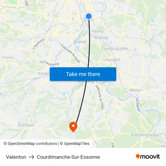 Valenton to Courdimanche-Sur-Essonne map
