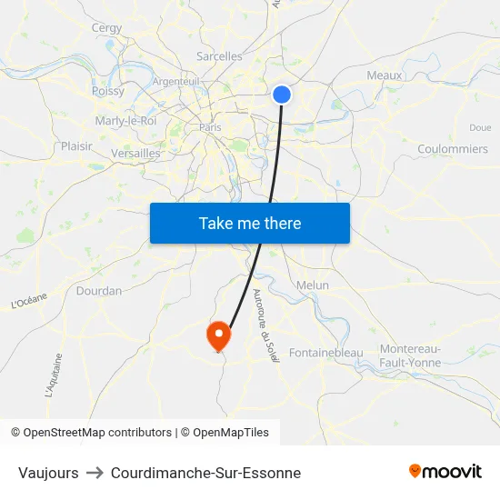 Vaujours to Courdimanche-Sur-Essonne map