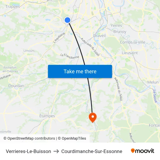 Verrieres-Le-Buisson to Courdimanche-Sur-Essonne map