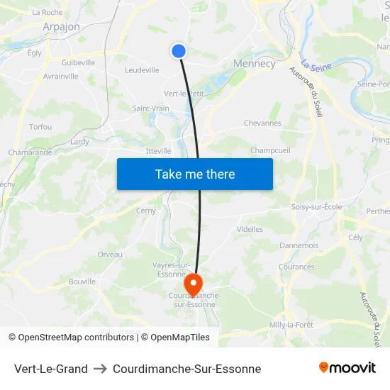 Vert-Le-Grand to Courdimanche-Sur-Essonne map