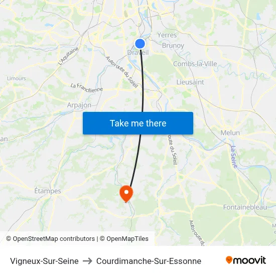 Vigneux-Sur-Seine to Courdimanche-Sur-Essonne map