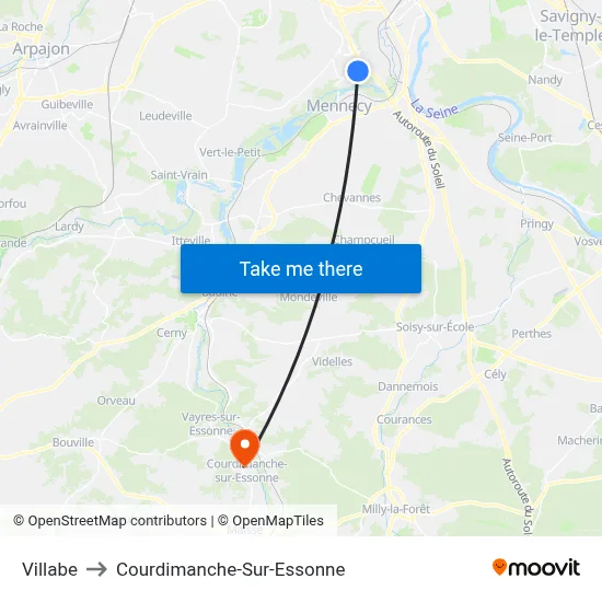 Villabe to Courdimanche-Sur-Essonne map