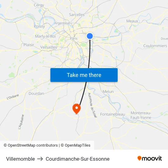 Villemomble to Courdimanche-Sur-Essonne map