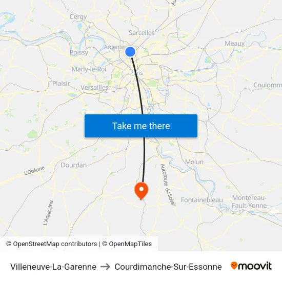 Villeneuve-La-Garenne to Courdimanche-Sur-Essonne map