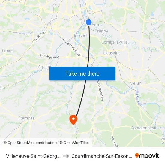 Villeneuve-Saint-Georges to Courdimanche-Sur-Essonne map