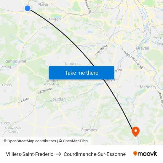 Villiers-Saint-Frederic to Courdimanche-Sur-Essonne map