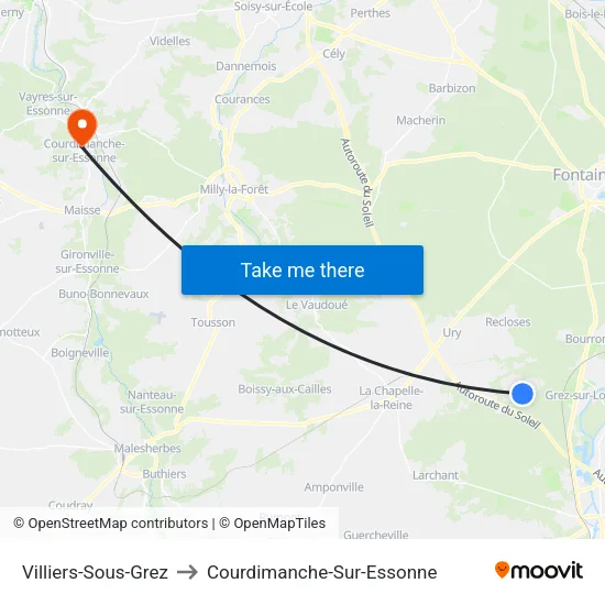 Villiers-Sous-Grez to Courdimanche-Sur-Essonne map