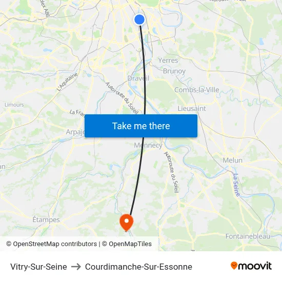 Vitry-Sur-Seine to Courdimanche-Sur-Essonne map
