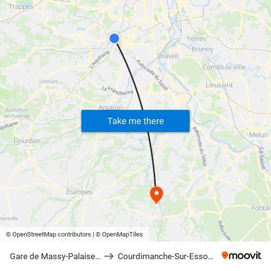 Gare de Massy-Palaiseau to Courdimanche-Sur-Essonne map