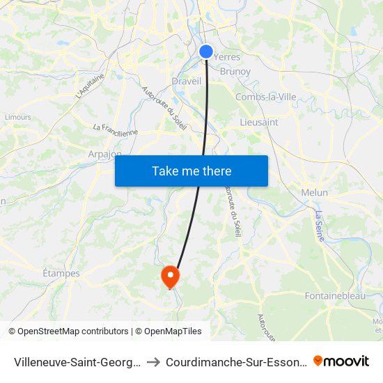 Villeneuve-Saint-Georges to Courdimanche-Sur-Essonne map