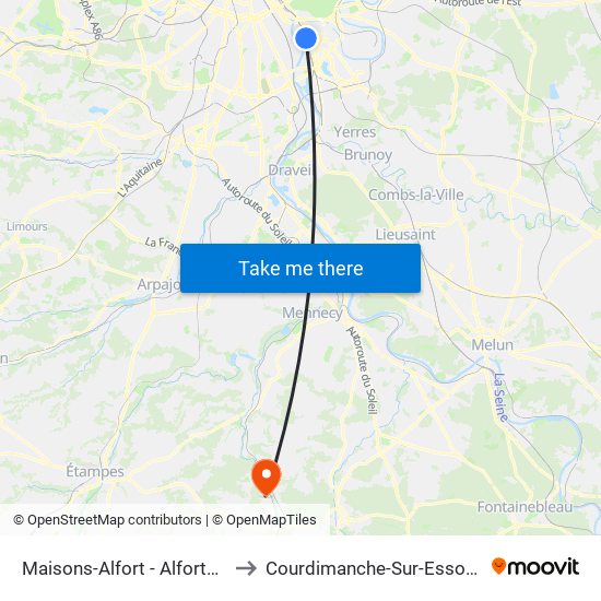 Maisons-Alfort - Alfortville to Courdimanche-Sur-Essonne map
