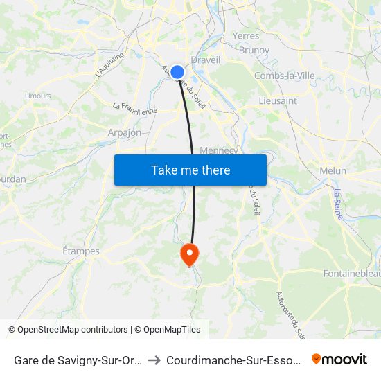 Gare de Savigny-Sur-Orge to Courdimanche-Sur-Essonne map