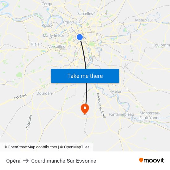 Opéra to Courdimanche-Sur-Essonne map