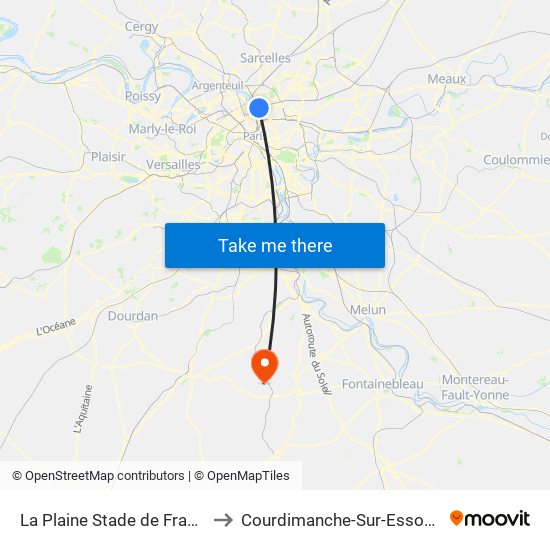 La Plaine Stade de France to Courdimanche-Sur-Essonne map