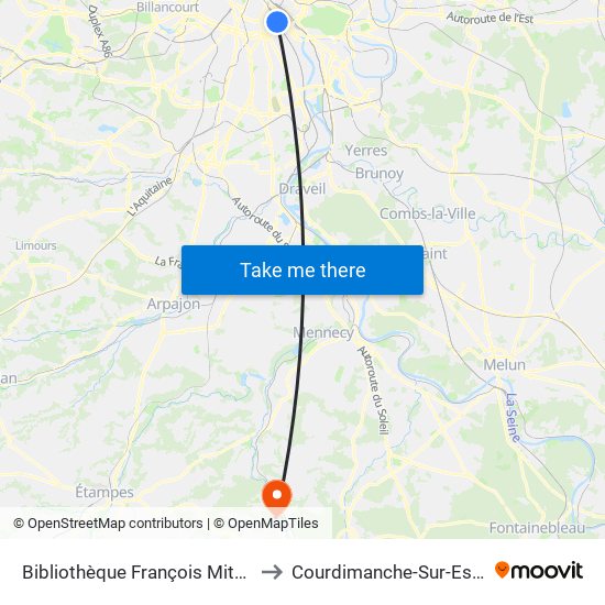 Bibliothèque François Mitterrand to Courdimanche-Sur-Essonne map