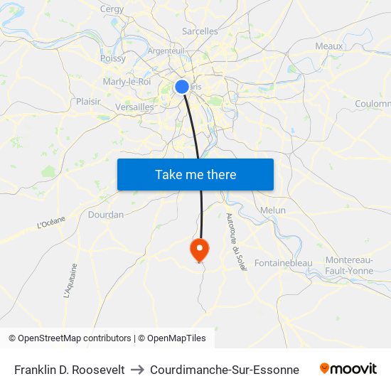Franklin D. Roosevelt to Courdimanche-Sur-Essonne map