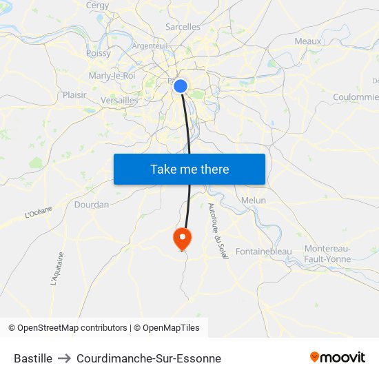 Bastille to Courdimanche-Sur-Essonne map
