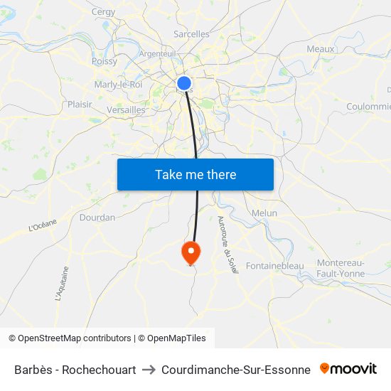 Barbès - Rochechouart to Courdimanche-Sur-Essonne map