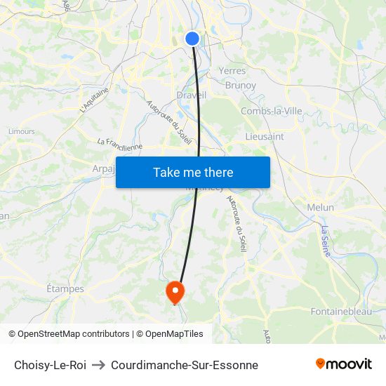 Choisy-Le-Roi to Courdimanche-Sur-Essonne map