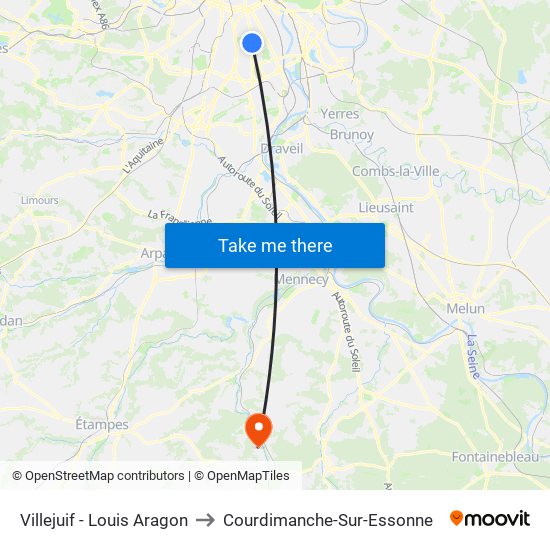 Villejuif - Louis Aragon to Courdimanche-Sur-Essonne map