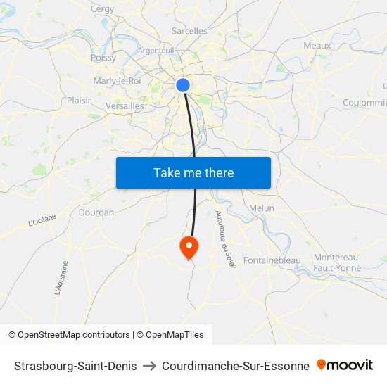 Strasbourg-Saint-Denis to Courdimanche-Sur-Essonne map