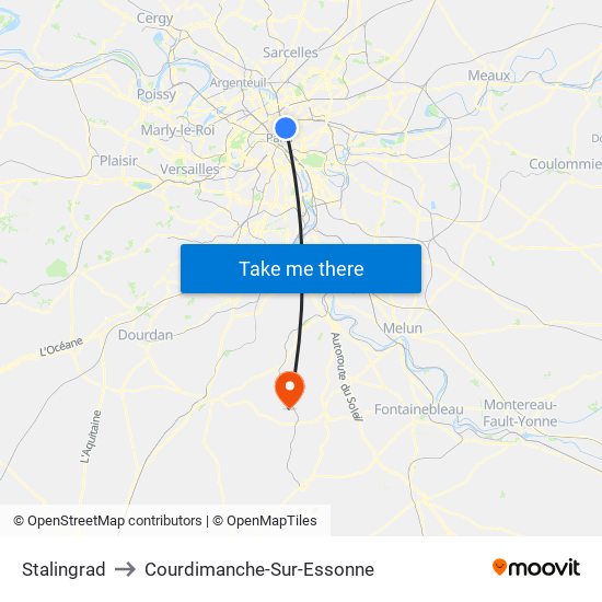 Stalingrad to Courdimanche-Sur-Essonne map