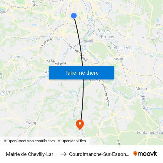 Mairie de Chevilly-Larue to Courdimanche-Sur-Essonne map