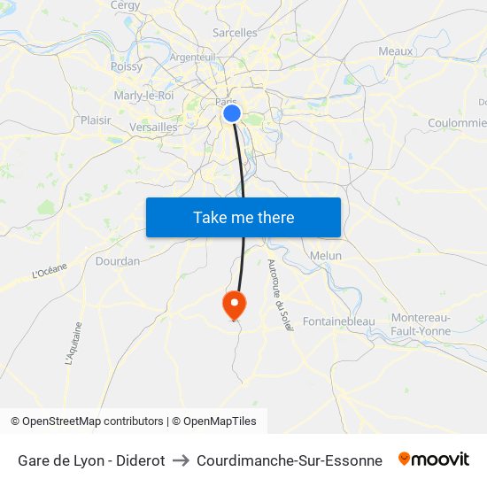 Gare de Lyon - Diderot to Courdimanche-Sur-Essonne map