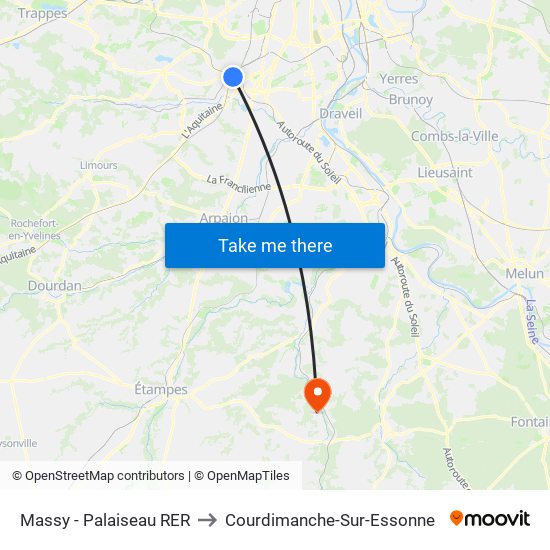 Massy - Palaiseau RER to Courdimanche-Sur-Essonne map