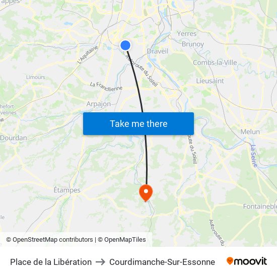 Place de la Libération to Courdimanche-Sur-Essonne map