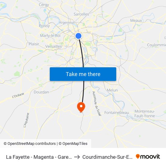 La Fayette - Magenta - Gare du Nord to Courdimanche-Sur-Essonne map