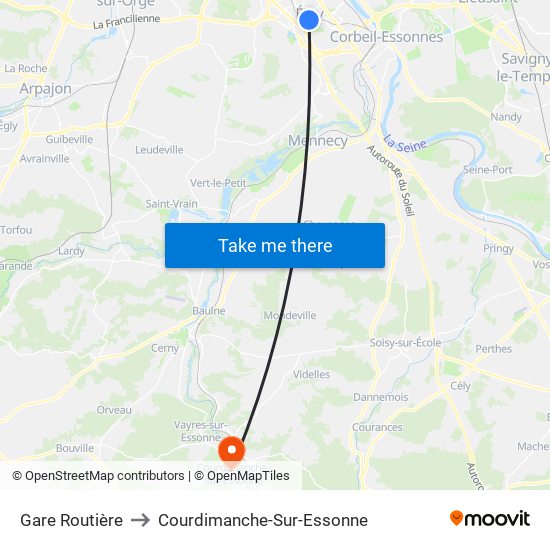 Gare Routière to Courdimanche-Sur-Essonne map
