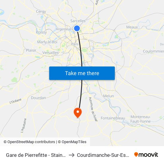 Gare de Pierrefitte - Stains RER to Courdimanche-Sur-Essonne map
