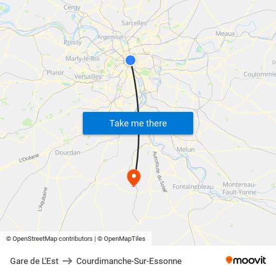 Gare de L'Est to Courdimanche-Sur-Essonne map