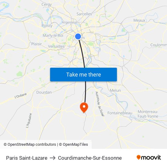 Paris Saint-Lazare to Courdimanche-Sur-Essonne map