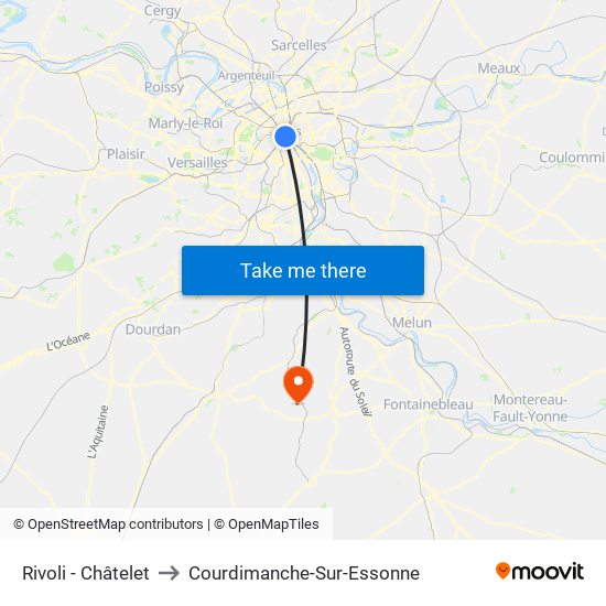 Rivoli - Châtelet to Courdimanche-Sur-Essonne map
