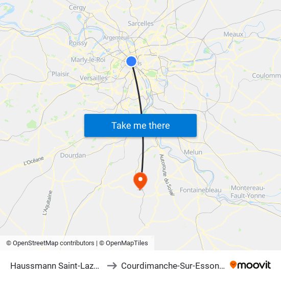 Haussmann Saint-Lazare to Courdimanche-Sur-Essonne map