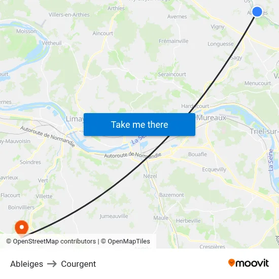 Ableiges to Courgent map
