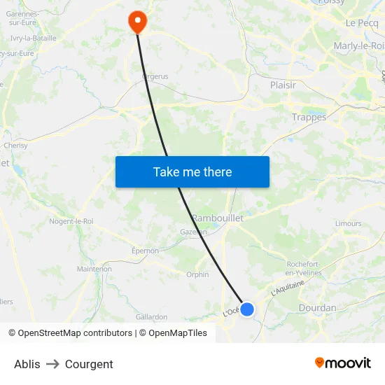 Ablis to Courgent map