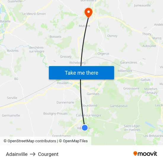 Adainville to Courgent map