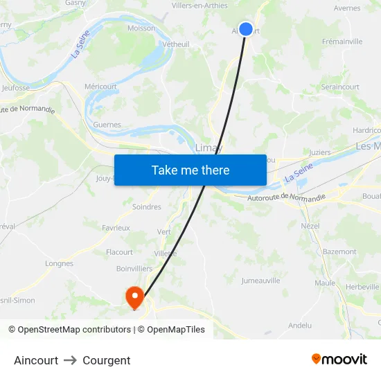 Aincourt to Courgent map