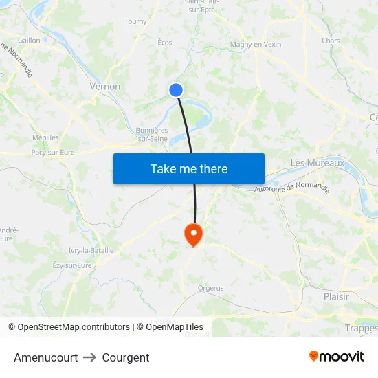 Amenucourt to Courgent map